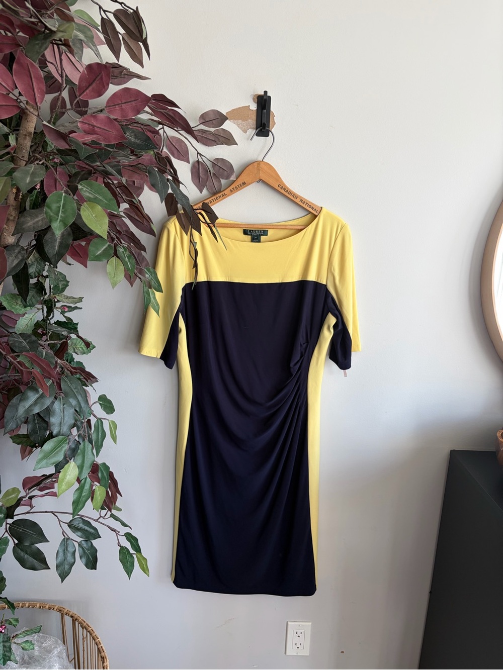 Lauren Ralph Lauren Navy and Yellow Colorblock Midi Dress